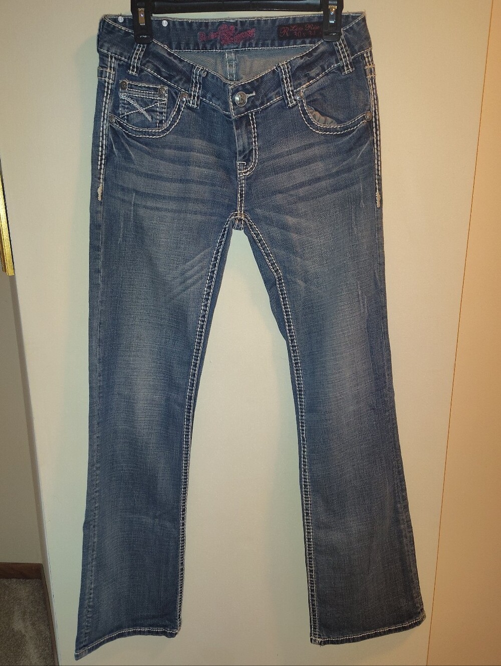 Rock And Roll Cowgirl -- Low Rise Bootcut Medium Wash Denim Jeans Style# W0-4617